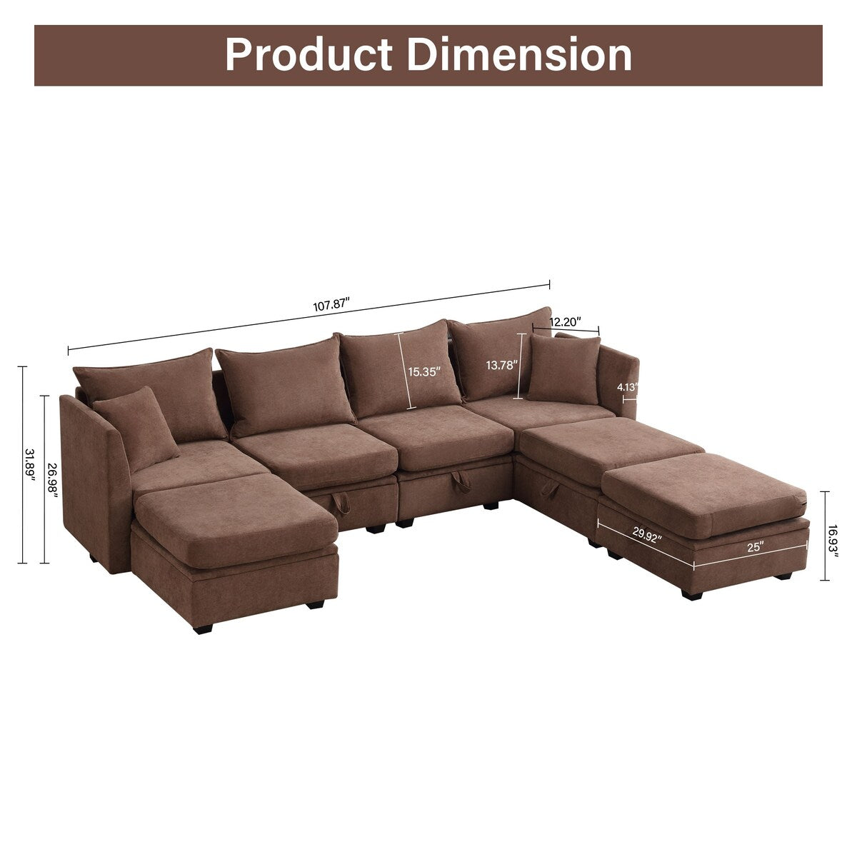 Convertible U-Shaped Modular Sectional Sofa Couch Set with Storage