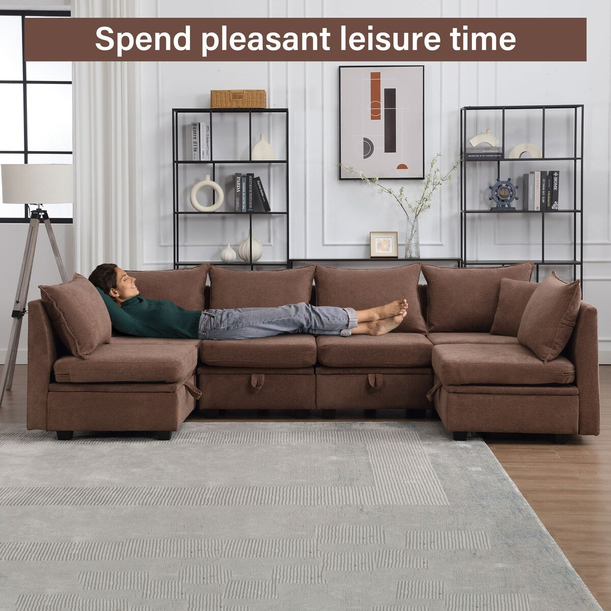 Convertible U-Shaped Modular Sectional Sofa Couch Set with Storage