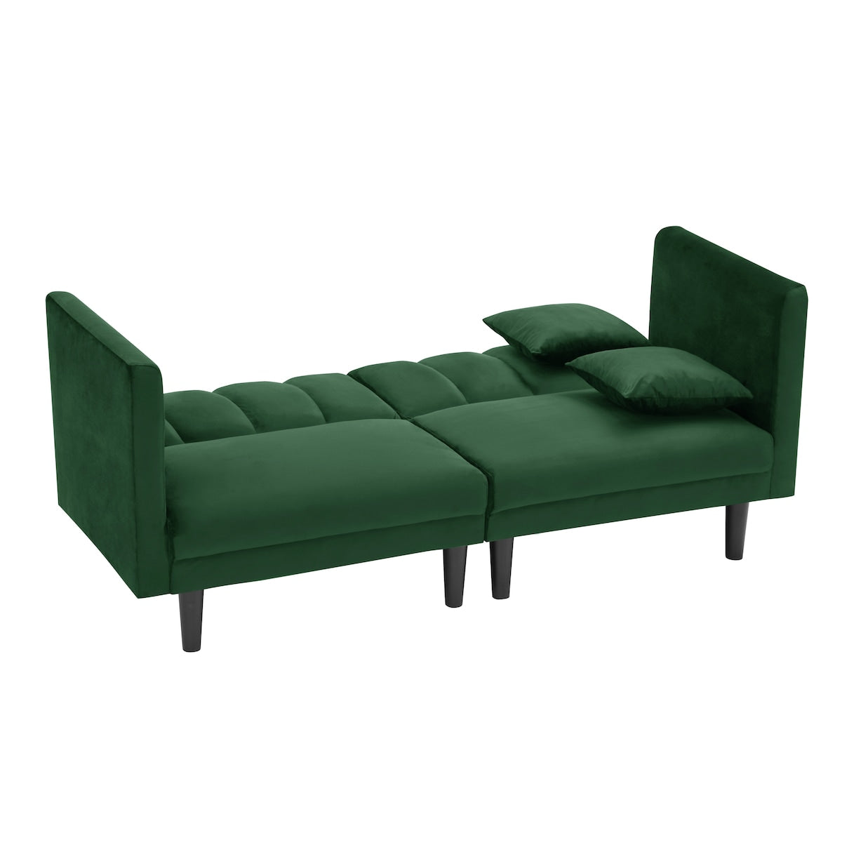Convertible Velvet Futon Sofa Bed, Modern Sleeper Sofa with 2 Pillows, Upholstered Loveseat for Living Room/Compact Space