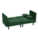 Convertible Velvet Futon Sofa Bed, Modern Sleeper Sofa with 2 Pillows, Upholstered Loveseat for Living Room/Compact Space