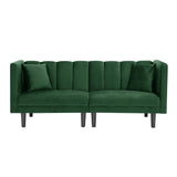 Convertible Velvet Futon Sofa Bed, Modern Sleeper Sofa with 2 Pillows, Upholstered Loveseat for Living Room/Compact Space