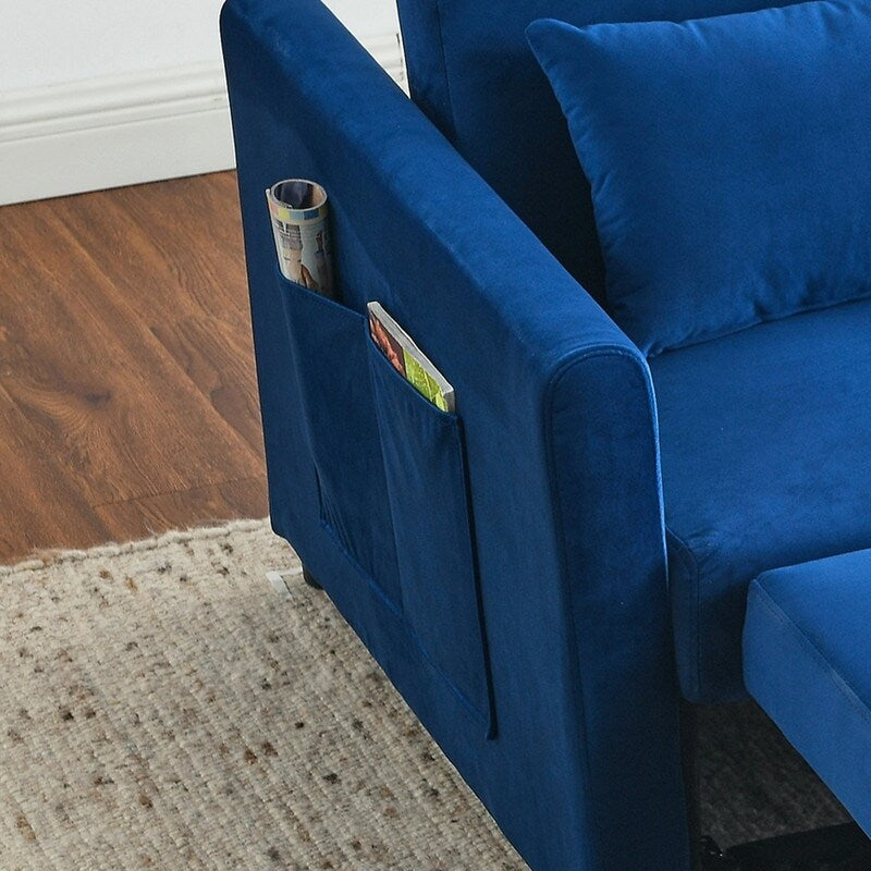 Convertible Velvet Sofa Bed with Pullout, Adjustable Backrest, Lumbar Pillows, and Side Pockets (54 Inch)