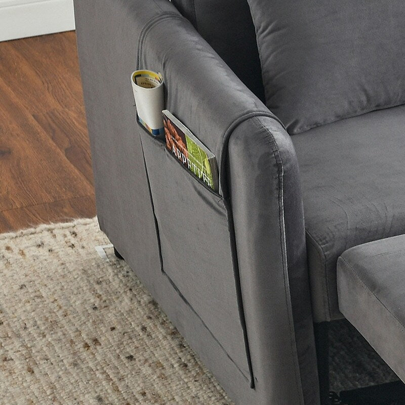 Convertible Velvet Sofa Bed with Pullout, Adjustable Backrest, Lumbar Pillows, and Side Pockets (54 Inch)