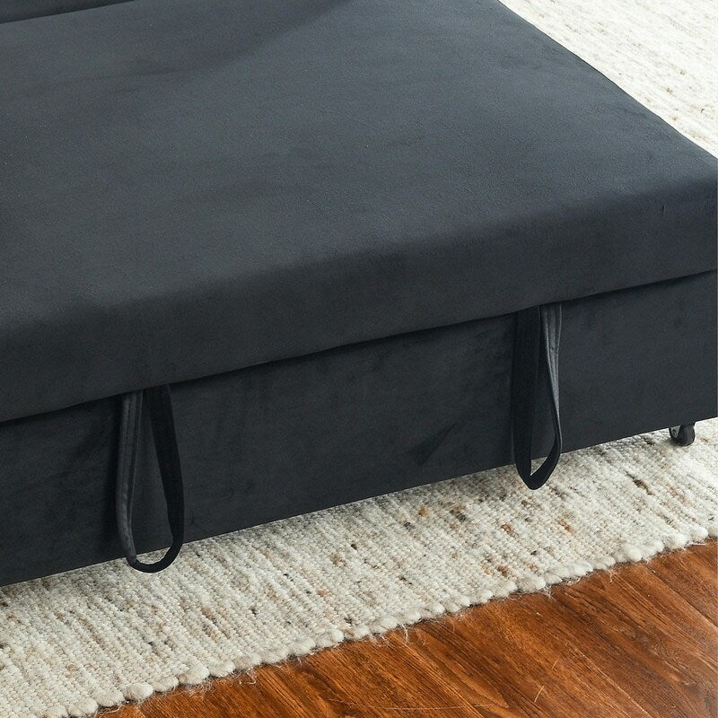 Convertible Velvet Sofa Bed with Pullout, Adjustable Backrest, Lumbar Pillows, and Side Pockets (54 Inch)