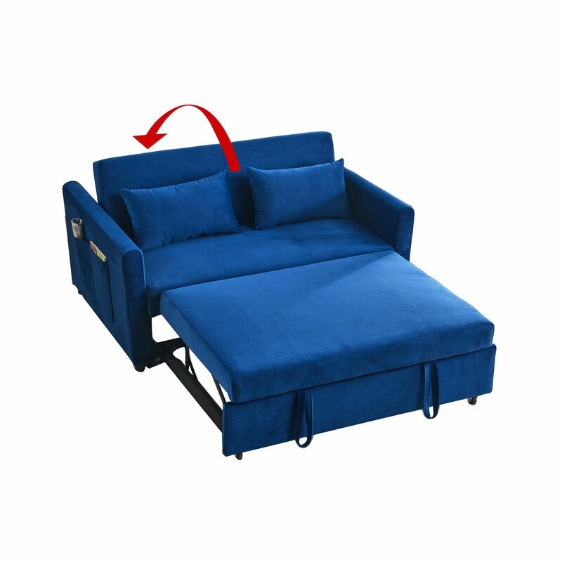 Convertible Velvet Sofa Bed with Pullout, Adjustable Backrest, Lumbar Pillows, and Side Pockets (54 Inch)