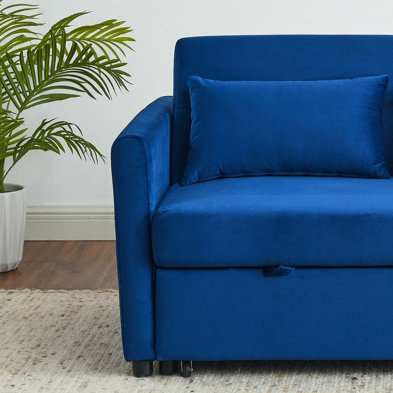 Convertible Velvet Sofa Bed with Pullout, Adjustable Backrest, Lumbar Pillows, and Side Pockets (54 Inch)