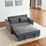 Convertible Velvet Sofa Bed with Pullout, Adjustable Backrest, Lumbar Pillows, and Side Pockets (54 Inch)