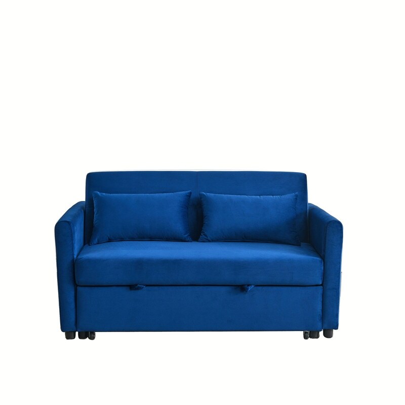 Convertible Velvet Sofa Bed with Pullout, Adjustable Backrest, Lumbar Pillows, and Side Pockets (54 Inch)