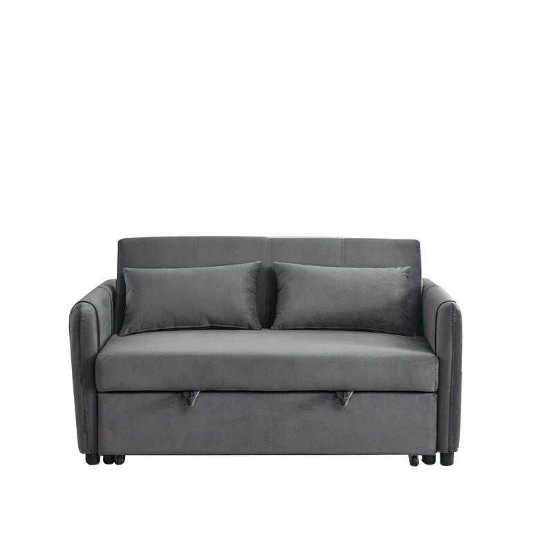 Convertible Velvet Sofa Bed with Pullout, Adjustable Backrest, Lumbar Pillows, and Side Pockets (54 Inch)