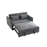 Convertible Velvet Sofa Bed with Pullout, Adjustable Backrest, Lumbar Pillows, and Side Pockets (54 Inch)