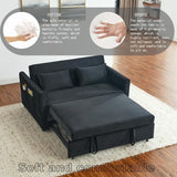 Convertible Velvet Sofa Bed with Pullout, Adjustable Backrest, Lumbar Pillows, and Side Pockets (54 Inch)