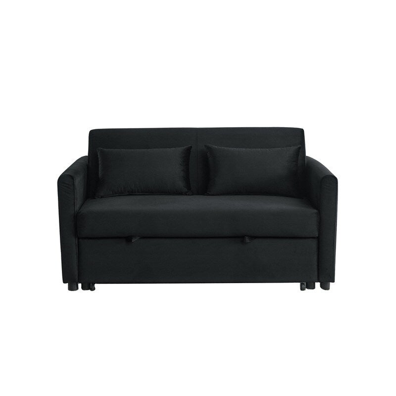 Convertible Velvet Sofa Bed with Pullout, Adjustable Backrest, Lumbar Pillows, and Side Pockets (54 Inch)