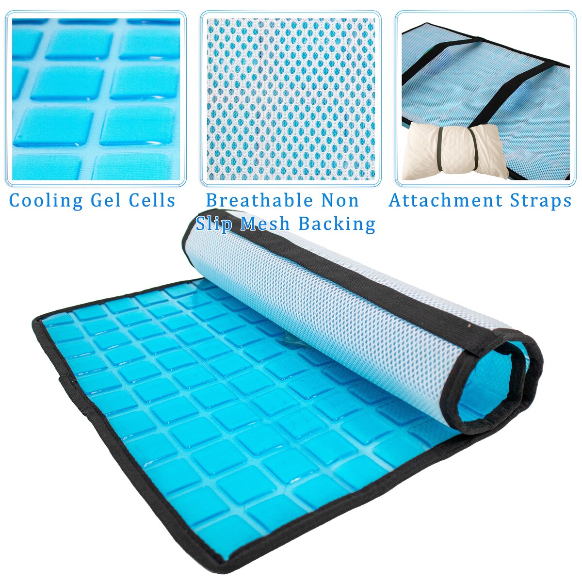 Cooling Gel Pillow Pad w Chill Gel Cells Cooling Mat For Hot Flashes, Dog & More