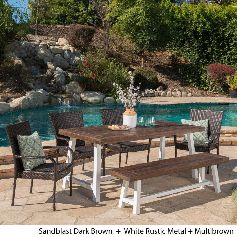 Cooper Outdoor 6-piece Rectangle Acacia Wood Wicker Dining Set by Christopher Knight Home