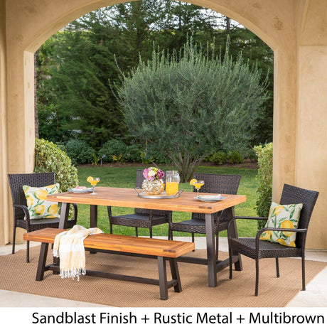 Cooper Outdoor 6-piece Rectangle Acacia Wood Wicker Dining Set by Christopher Knight Home