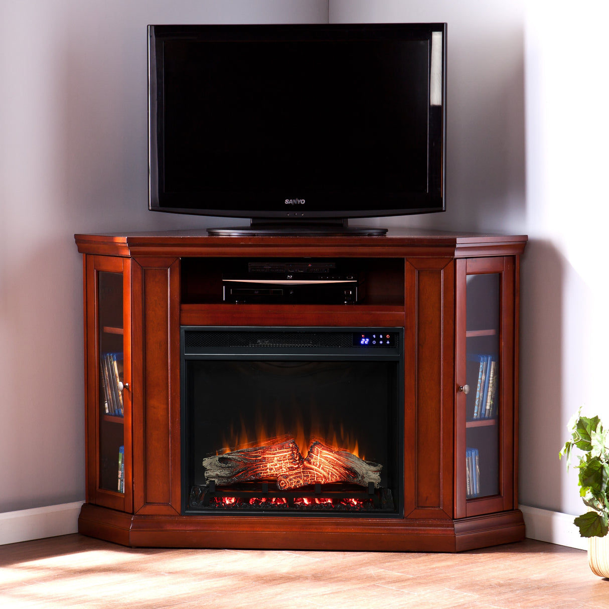 SEI Furniture Argenteum Mahogany Media TV Stand Electric Fireplace for TV's up to 46"