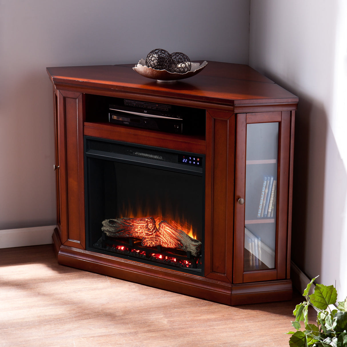 SEI Furniture Argenteum Mahogany Media TV Stand Electric Fireplace for TV's up to 46"