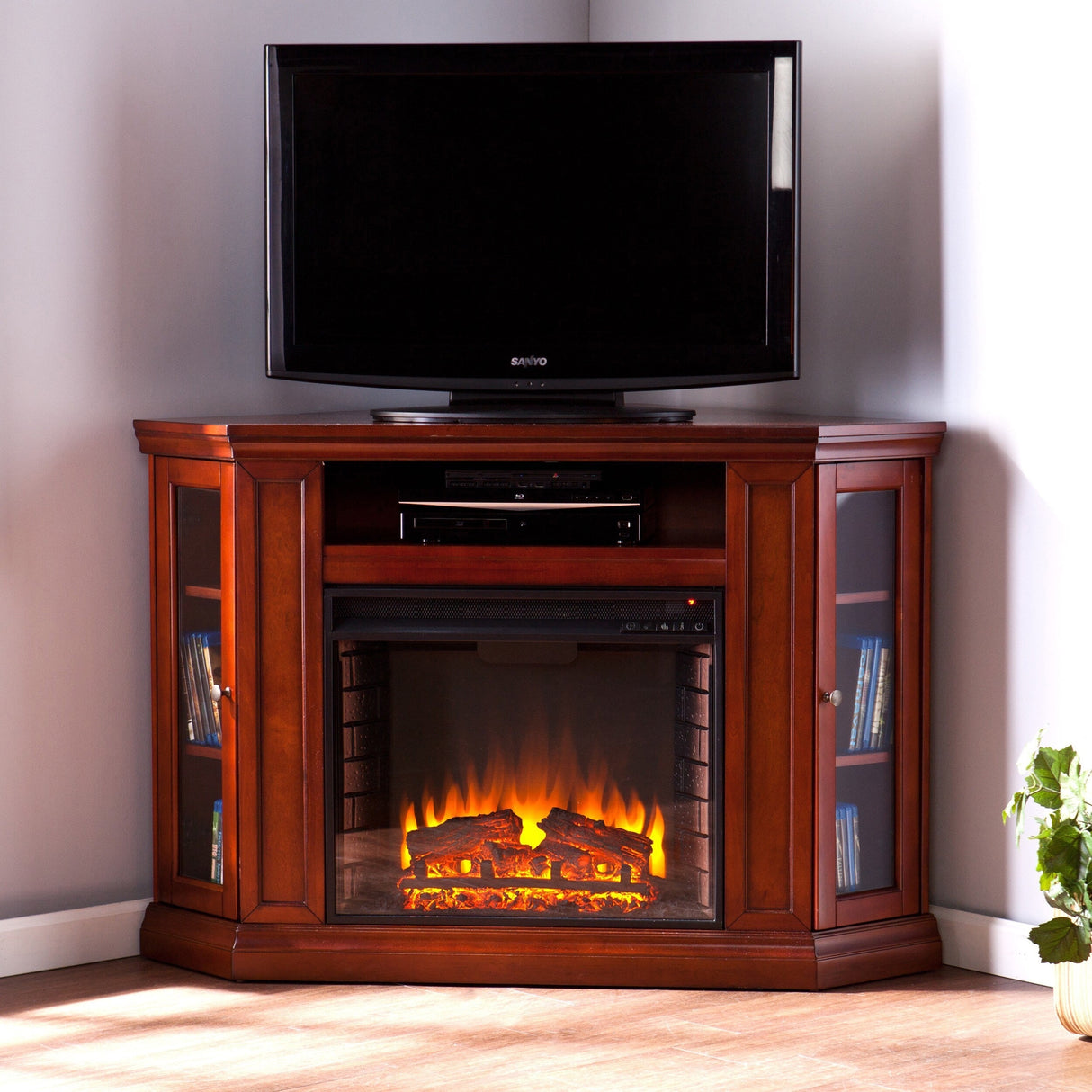 SEI Furniture Argenteum Mahogany Media TV Stand Electric Fireplace for TV's up to 46"