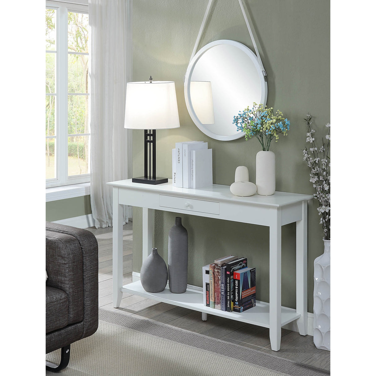 Convenience Concepts American Heritage 1 Drawer Console Table with Shelf