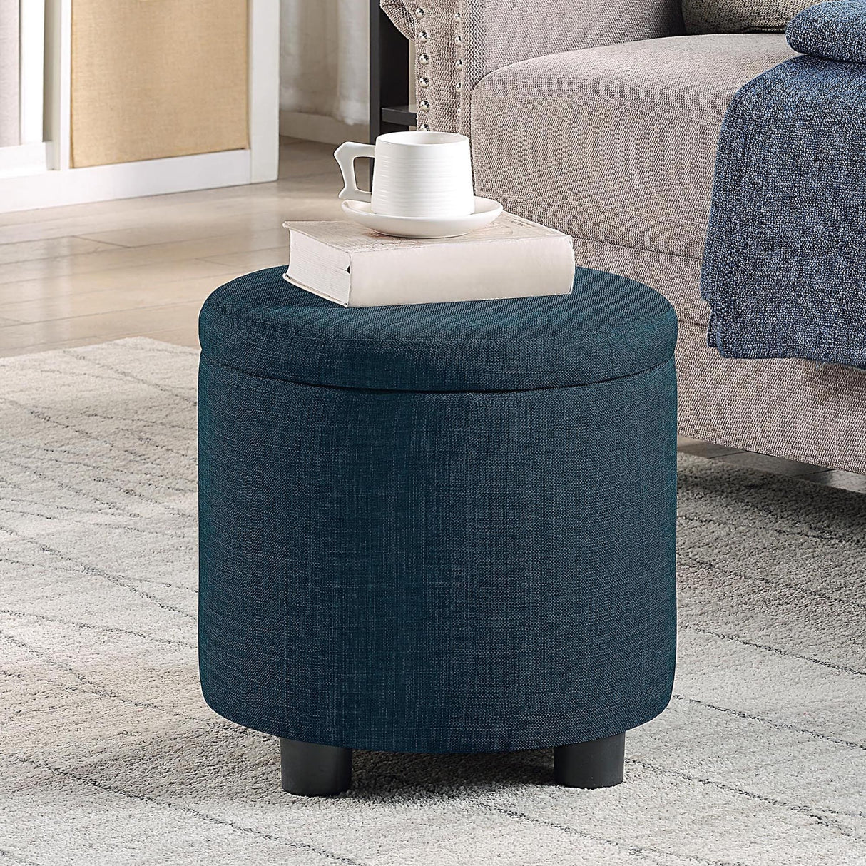 Convenience Concepts Designs4Comfort Round Accent Storage Ottoman with Reversible Tray Lid