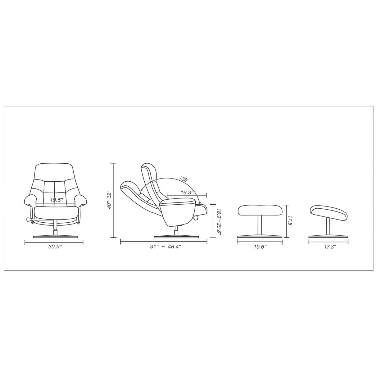 Copper Grove Caret Top Grain Leather Recliner and Ottoman