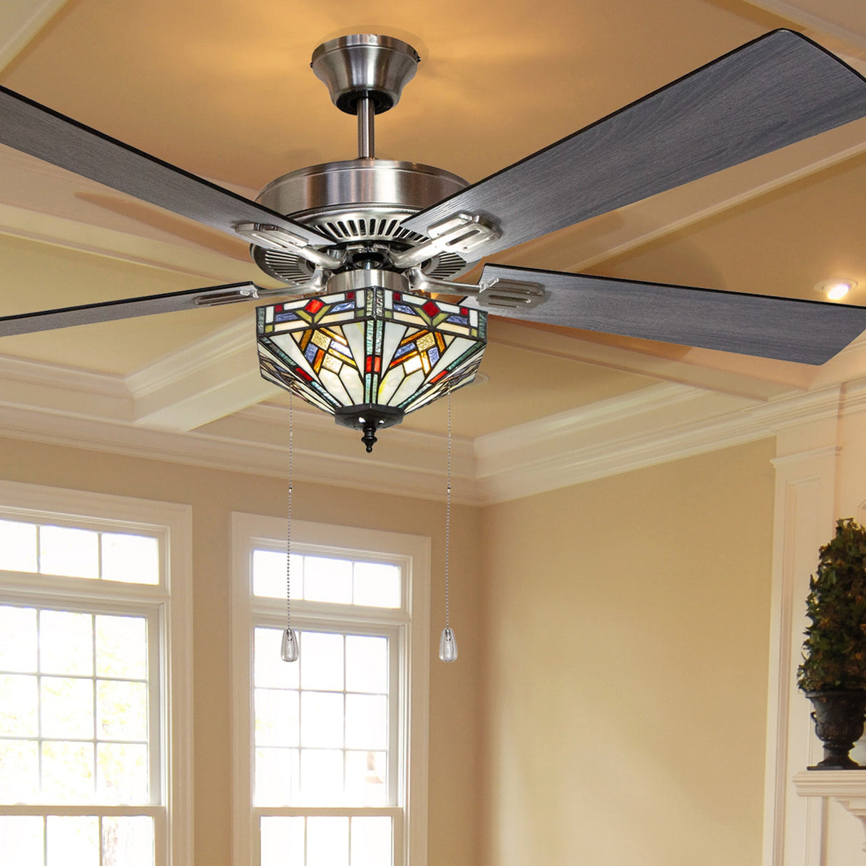 Copper Grove Cumana 52-inch Mission Stained Glass Hexagonal LED Ceiling Fan - 52"L x 52"W x 20"H - 52"L x 52"W x 20"H