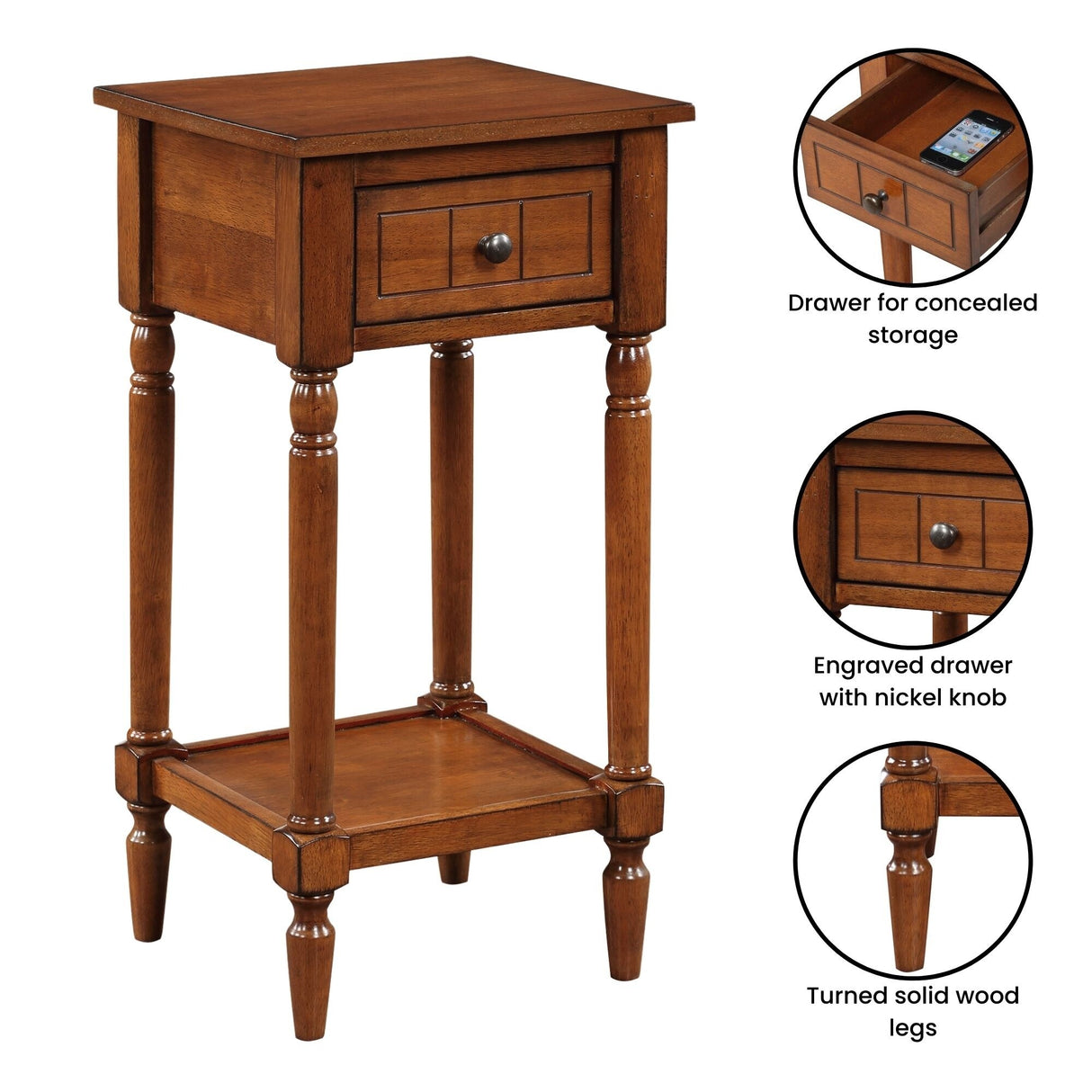 Convenience Concepts French Country Khloe 1 Drawer Accent Table with Shelf