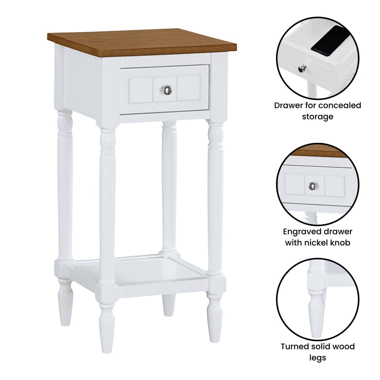 Convenience Concepts French Country Khloe 1 Drawer Accent Table with Shelf