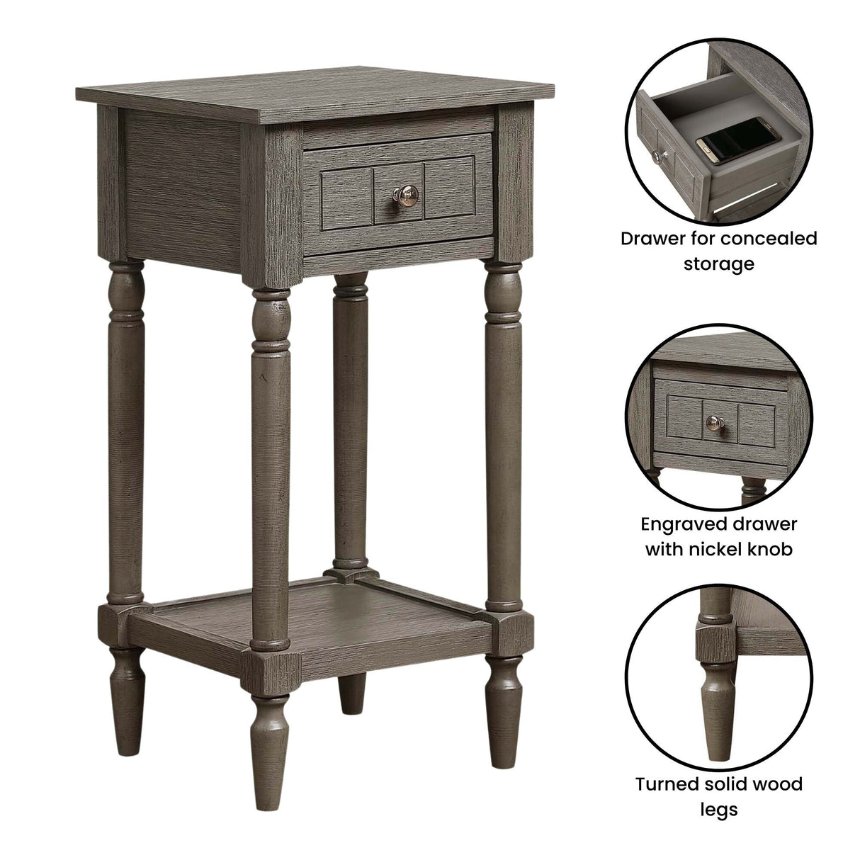 Convenience Concepts French Country Khloe 1 Drawer Accent Table with Shelf