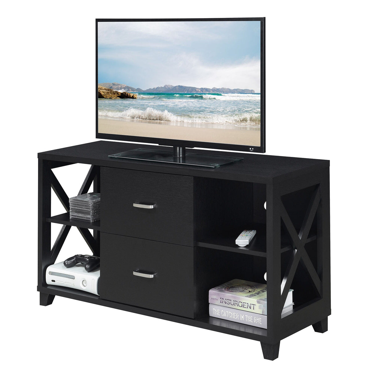 Convenience Concepts Oxford Deluxe 2 Drawer TV Stand with Shelves for TVs up to 55 Inches