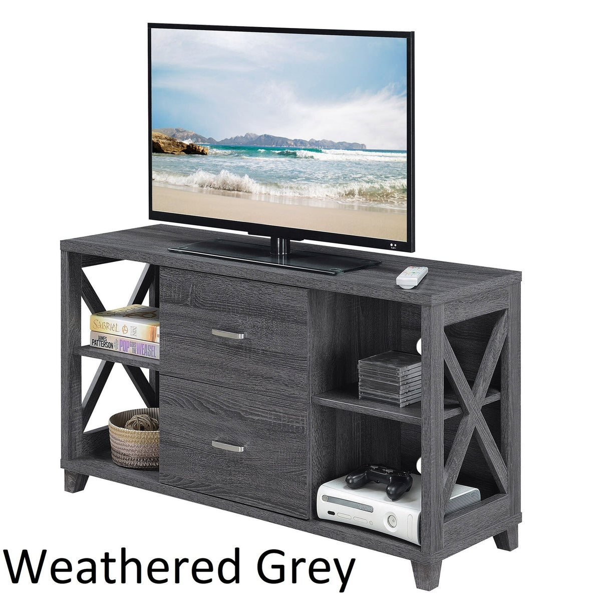 Convenience Concepts Oxford Deluxe 2 Drawer TV Stand with Shelves for TVs up to 55 Inches