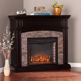 SEI Furniture Ebony Convertible Corner Electric Media Fireplace with Faux Stone Mantel