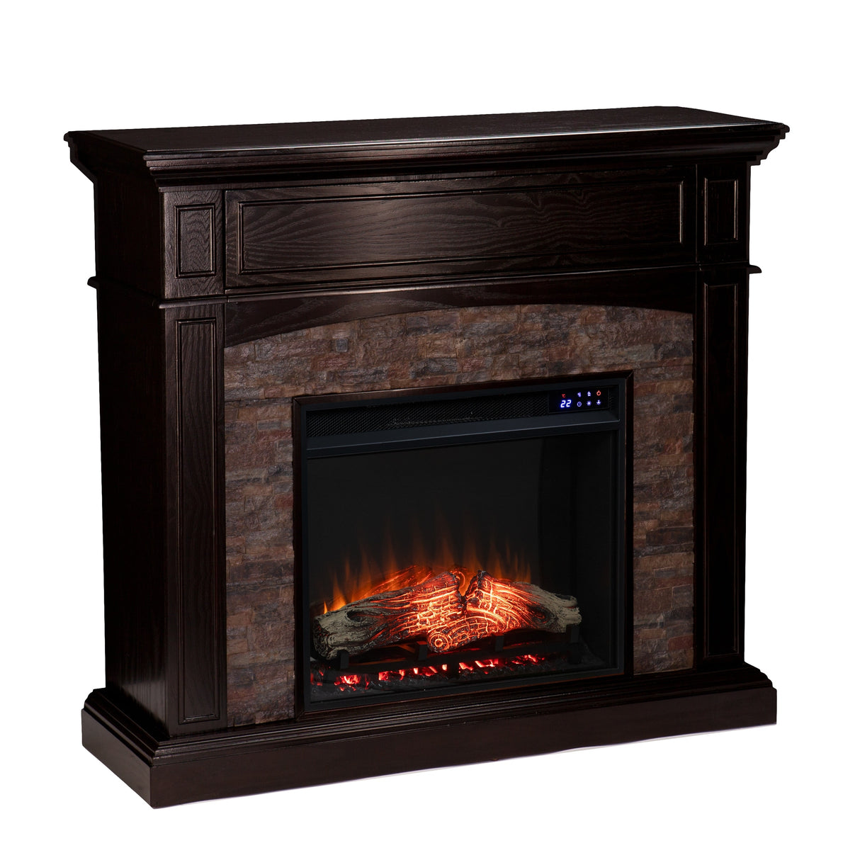 SEI Furniture Ebony Convertible Corner Electric Media Fireplace with Faux Stone Mantel