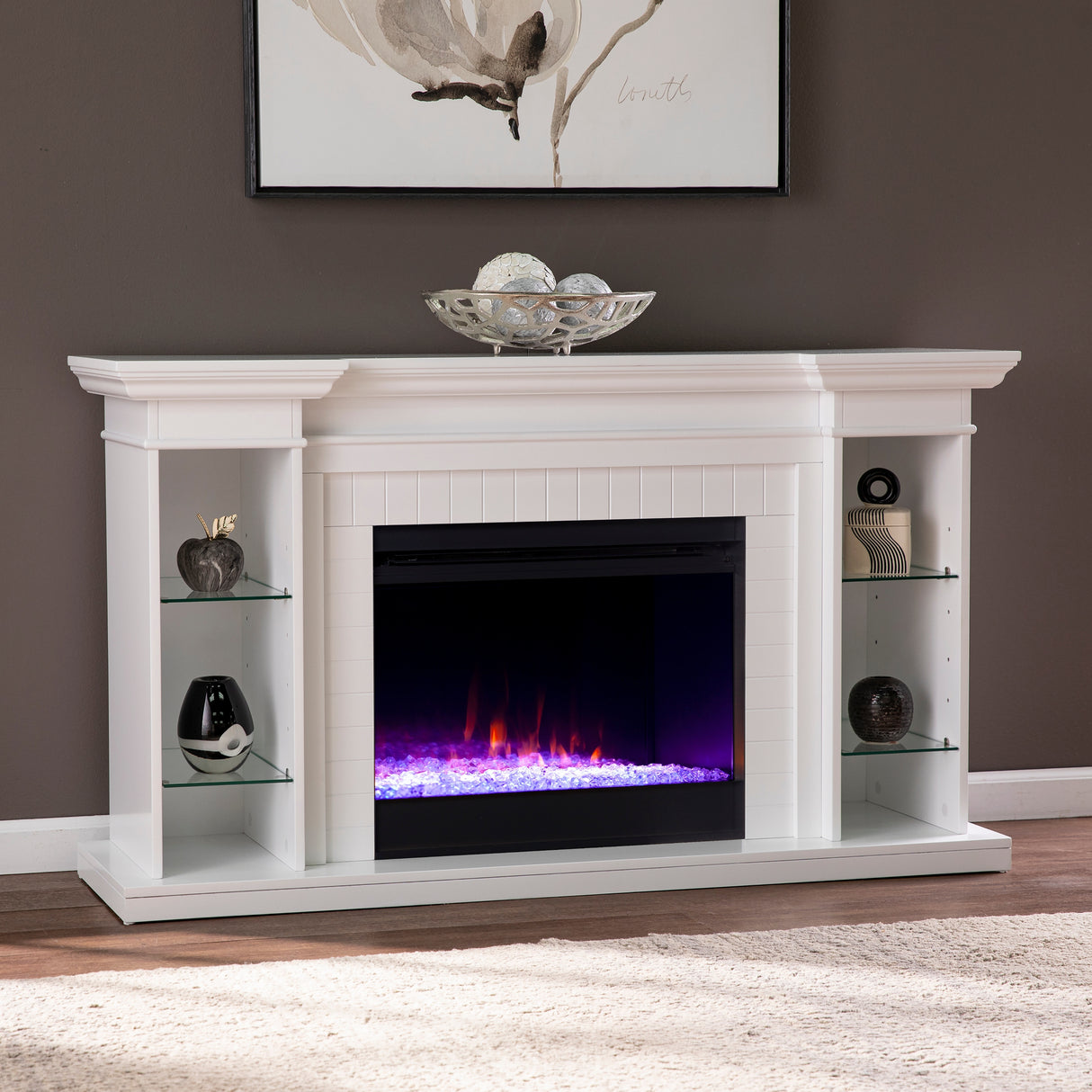 SEI Furniture Hazeltine White Wood Color Changing Fireplace