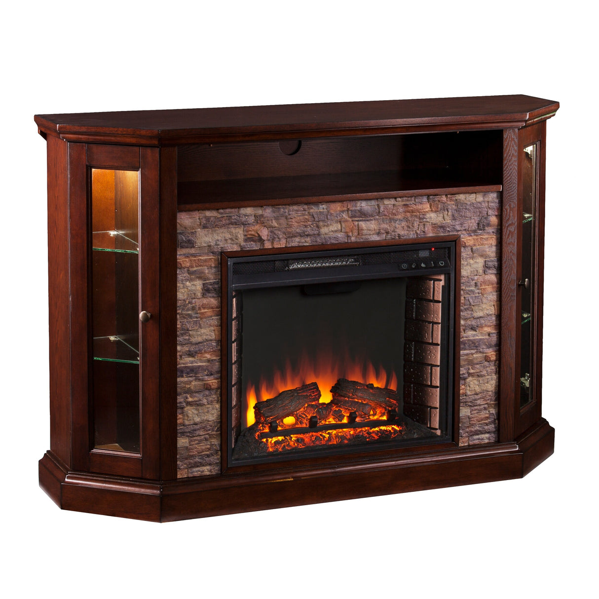 SEI Furniture Hermon Faux Stone Electric Fireplace Corner Media TV Stand for TV's up to 50"