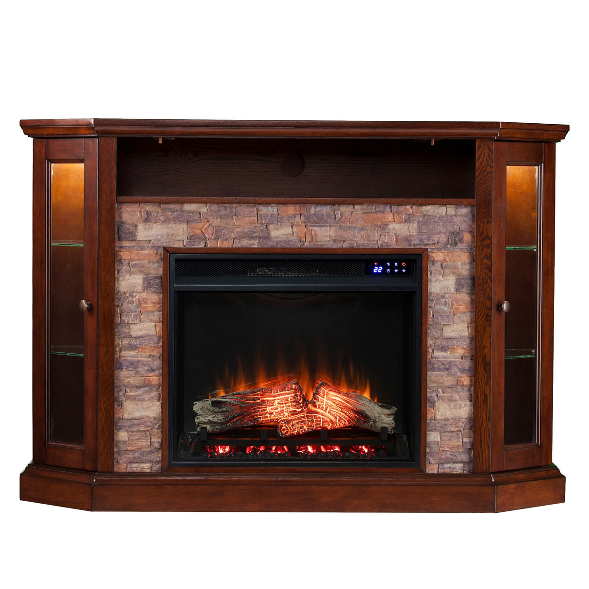 SEI Furniture Hermon Faux Stone Electric Fireplace Corner Media TV Stand for TV's up to 50"