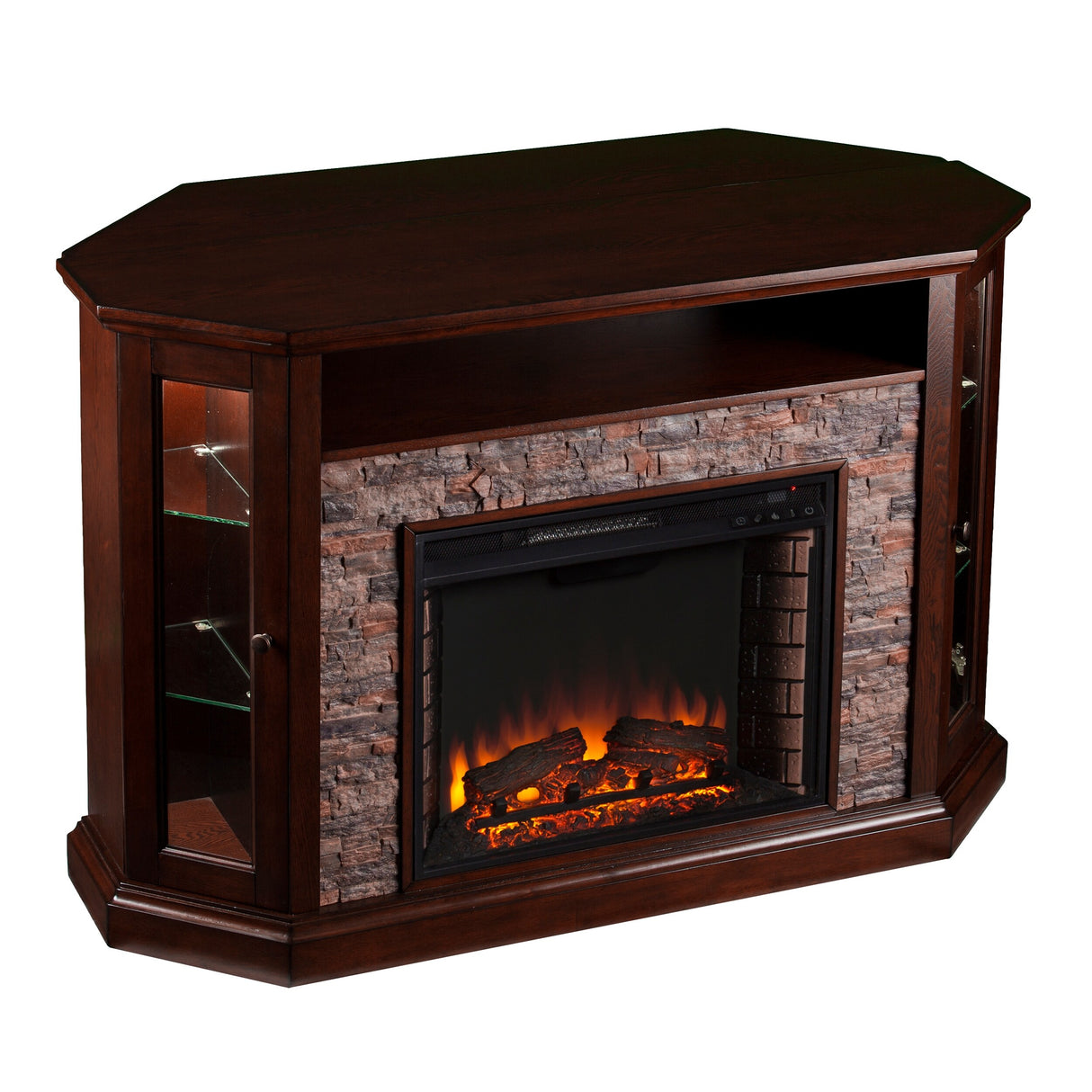 SEI Furniture Hermon Faux Stone Electric Fireplace Corner Media TV Stand for TV's up to 50"