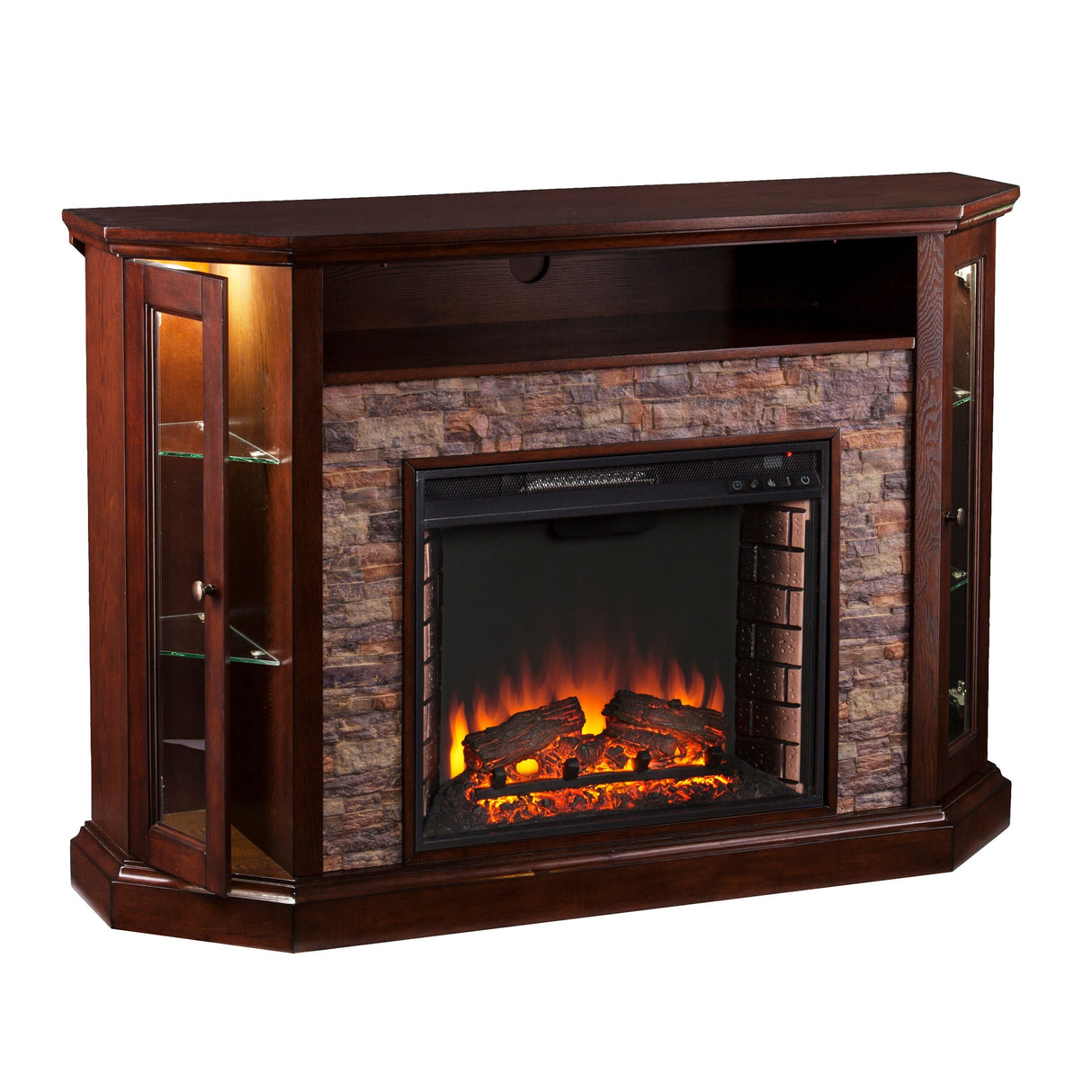 SEI Furniture Hermon Faux Stone Electric Fireplace Corner Media TV Stand for TV's up to 50"