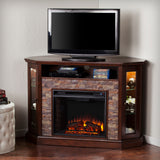 SEI Furniture Hermon Faux Stone Electric Fireplace Corner Media TV Stand for TV's up to 50"
