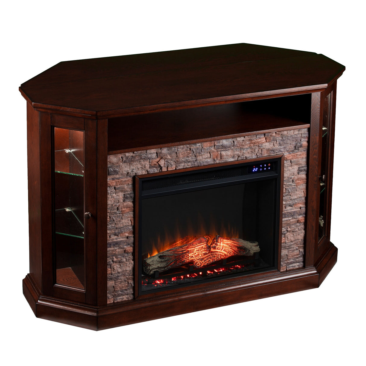 SEI Furniture Hermon Faux Stone Electric Fireplace Corner Media TV Stand for TV's up to 50"