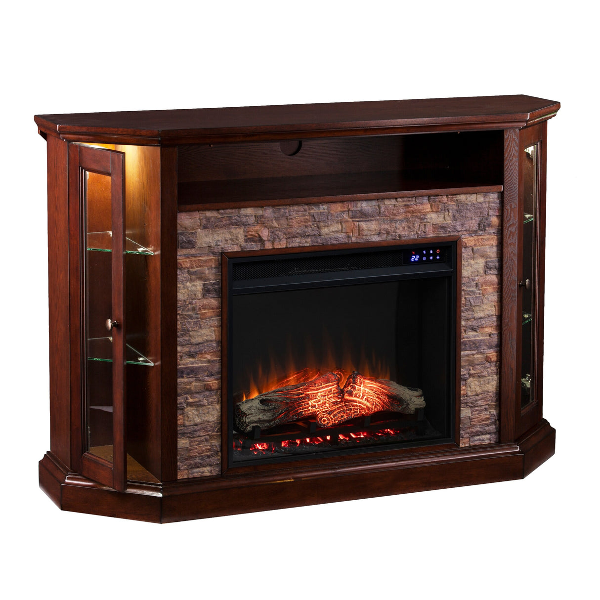SEI Furniture Hermon Faux Stone Electric Fireplace Corner Media TV Stand for TV's up to 50"