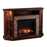 SEI Furniture Hermon Faux Stone Electric Fireplace Corner Media TV Stand for TV's up to 50"
