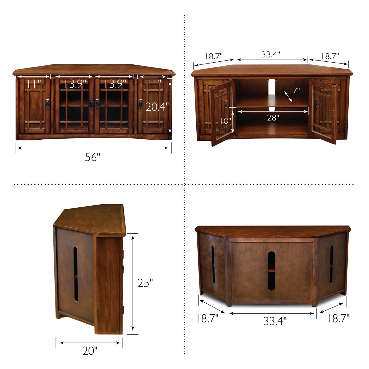 Leick Home Solid Wood Mission Oak Four Door Corner TV Stand
