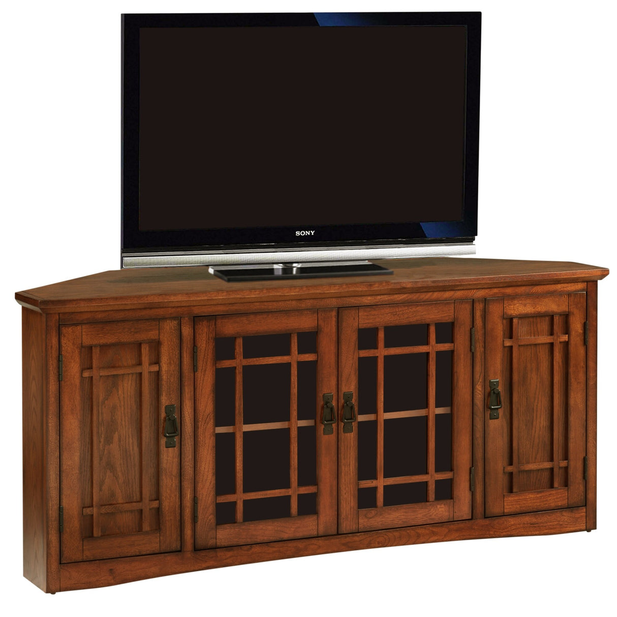 Leick Home Solid Wood Mission Oak Four Door Corner TV Stand
