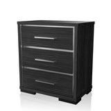 Kastela Contemporary Grey Wood 3-Drawer Nightstand with USB and Chrome Trim by Copper Grove