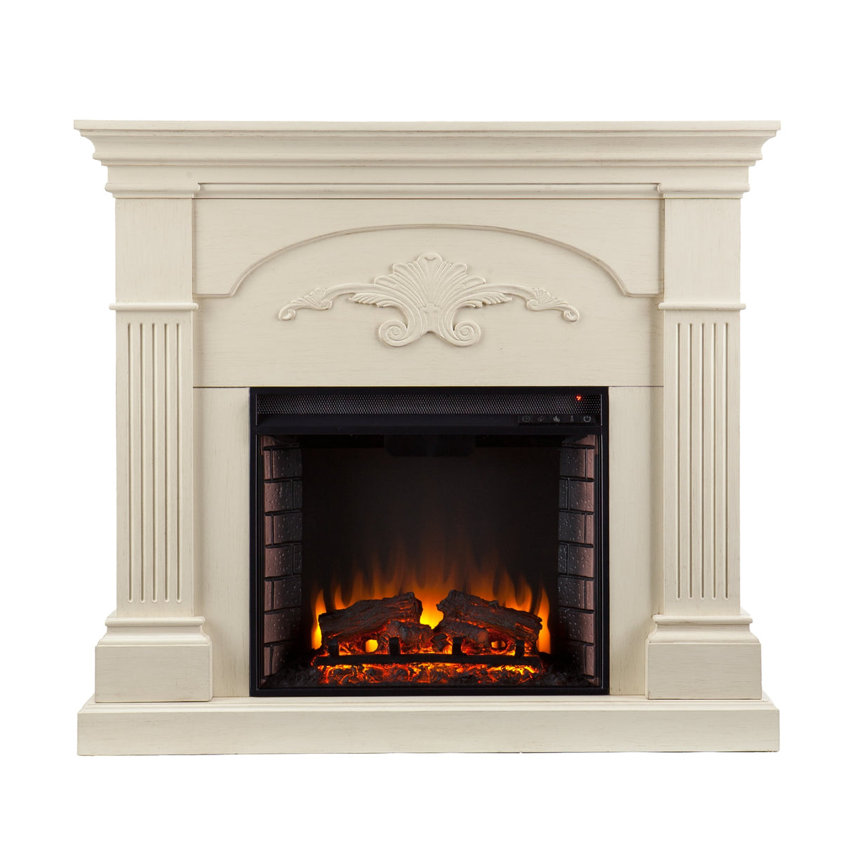 SEI Furniture Mazus Transitional Electric Fireplace with Ivory Mantel