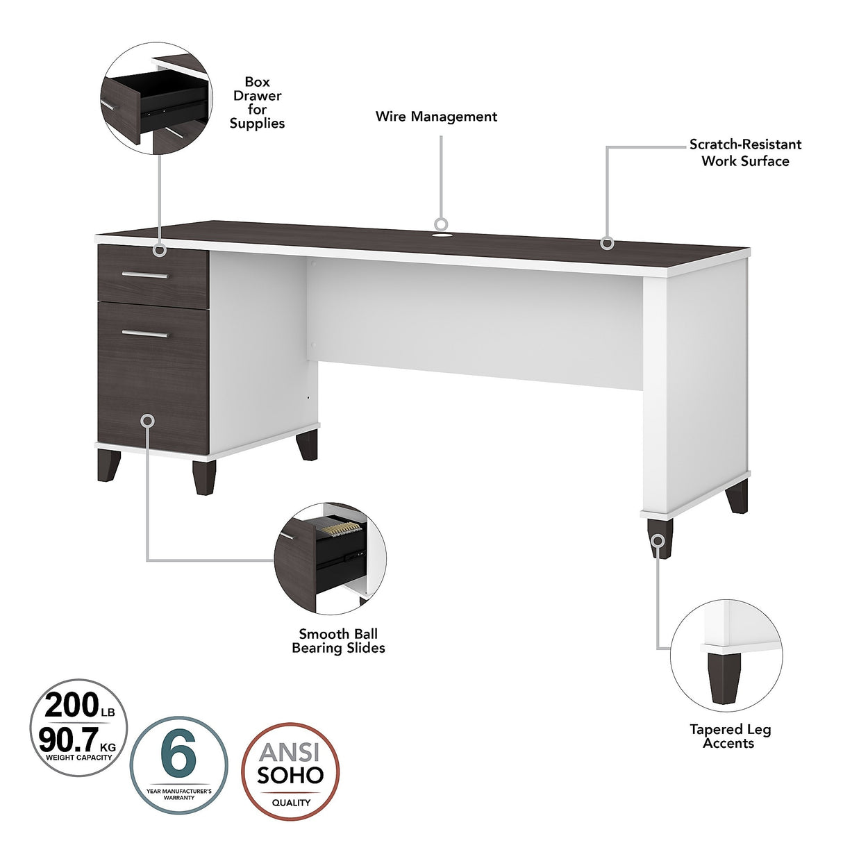 Somerset 72W 3 Position Sit to Stand L Shaped Desk by Bush Furniture