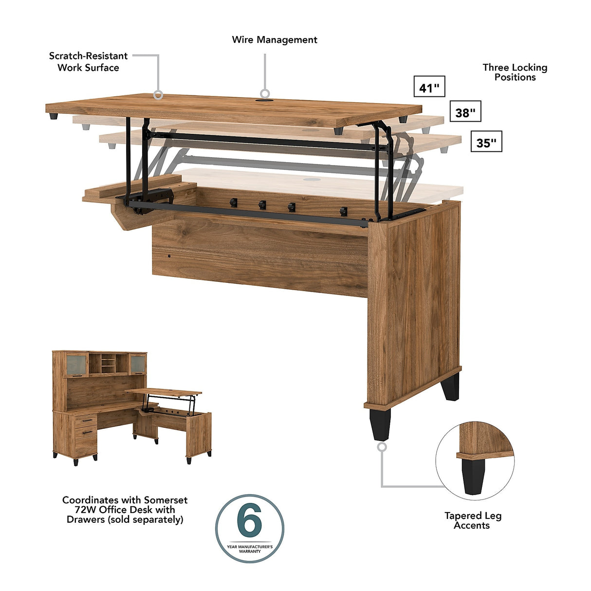 Somerset 72W 3 Position Sit to Stand L Shaped Desk by Bush Furniture