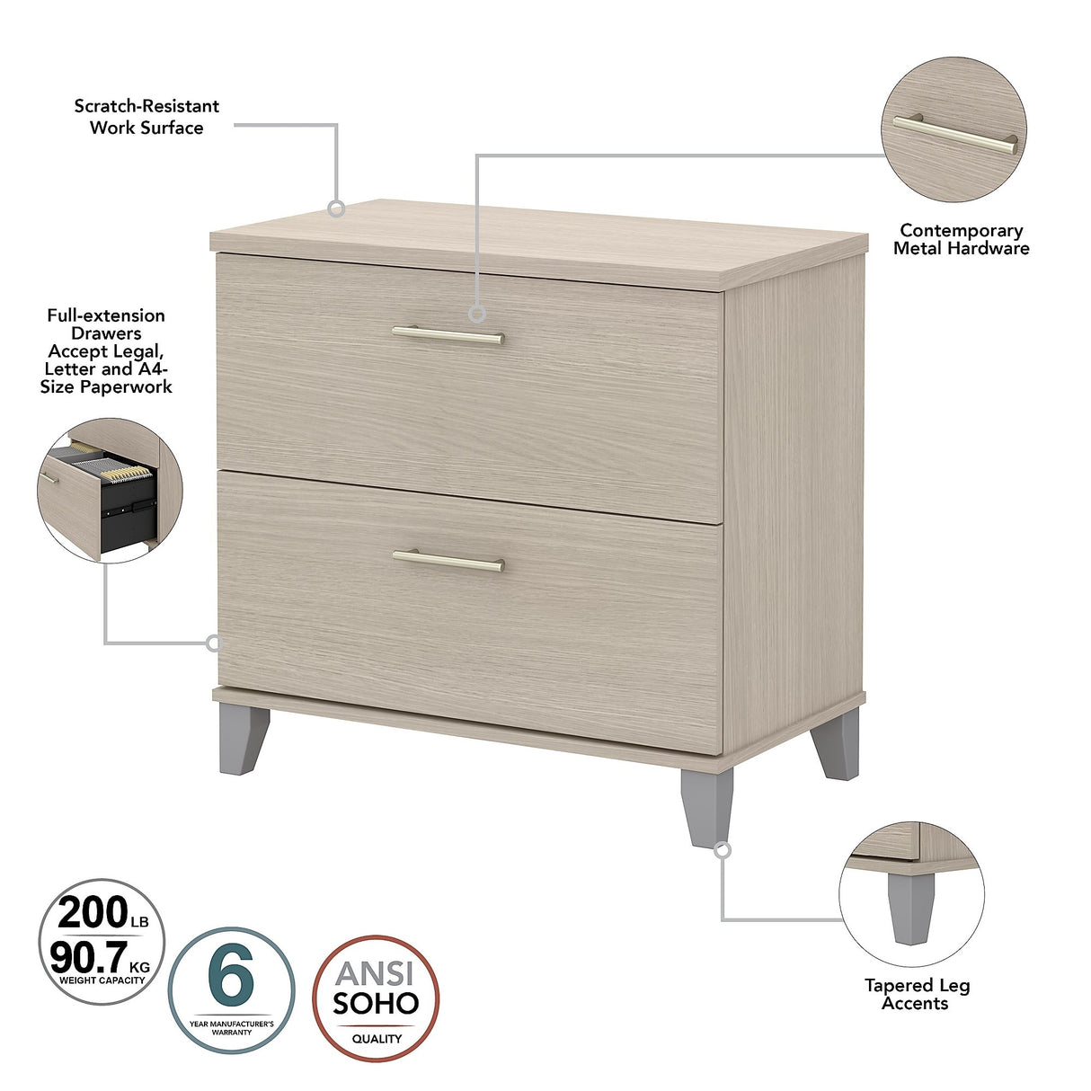 Somerset 72W L Shaped Desk with Hutch, Cabinet and Bookcase in Gray