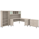 Somerset 72W L Shaped Desk with Hutch, Cabinet and Bookcase in Gray